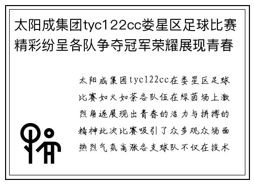 太阳成集团tyc122cc娄星区足球比赛精彩纷呈各队争夺冠军荣耀展现青春风采
